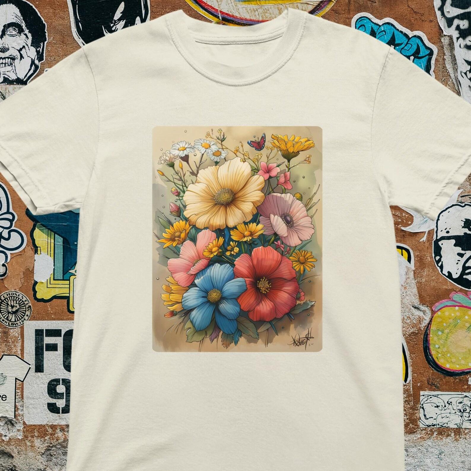 Vintage Floral Bouquet T-Shirt: Pastel Botanical Garden Tee 2XL