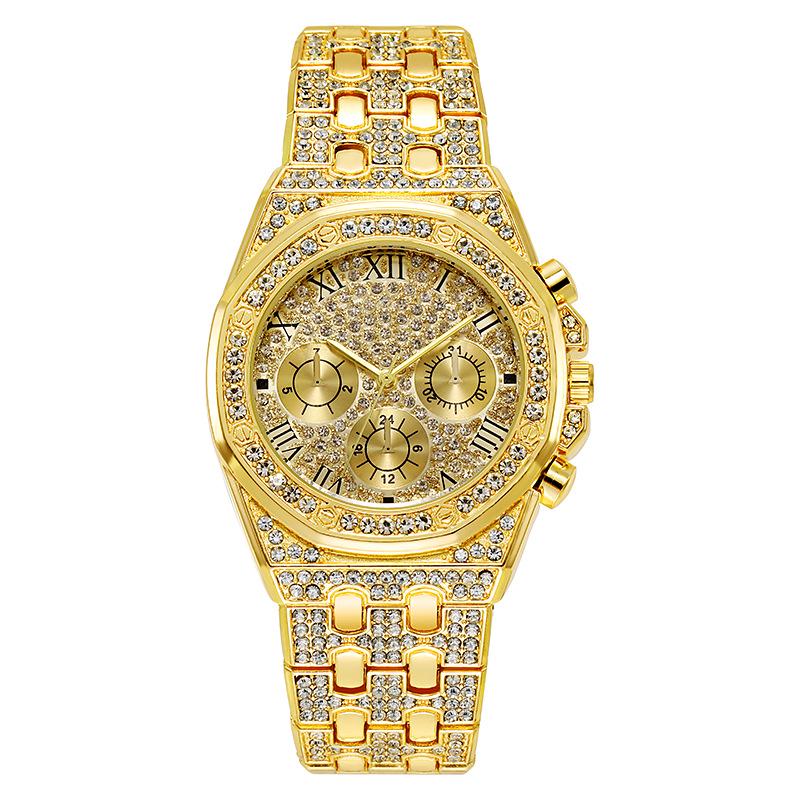 2021 Men's Full Diamond Quartz Watch with Steel Band and Rhinestone Dial