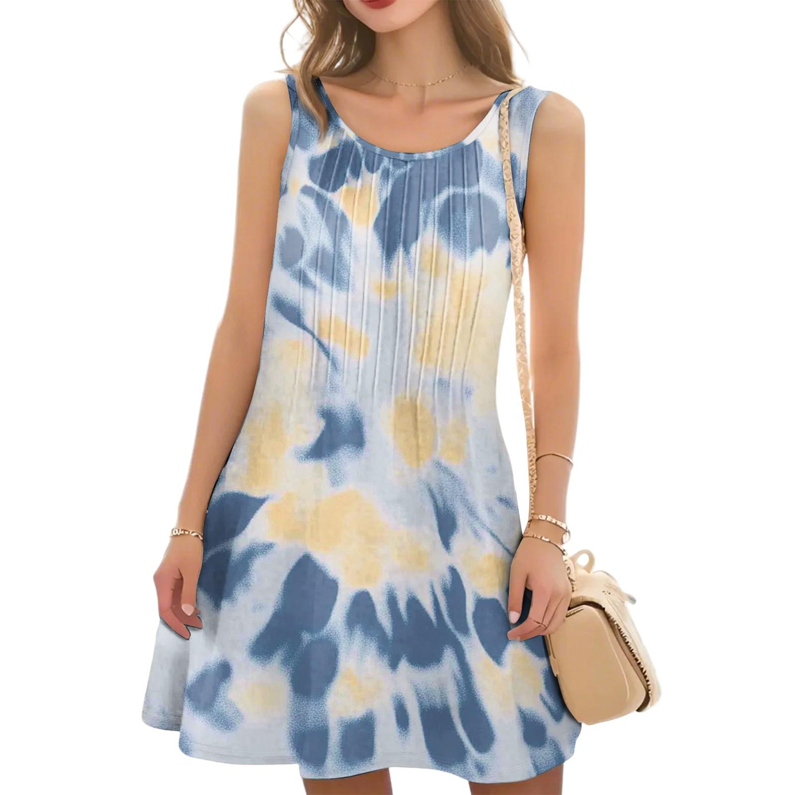 

Женское повседневное модное платье с цветочным принтом и круглым вырезом без рукавов S жёлтый