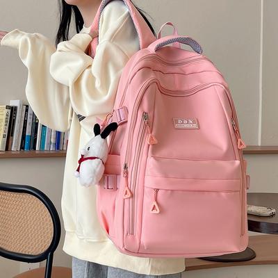 New Backpack Schoolbag Female College Student Solid Color Simple High School College Student Junior High School Student Burden Reduction