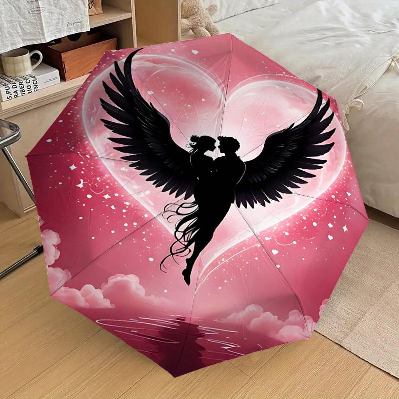 1pc Angel Love Automatic Open/Close Umbrella Compact Folding Umbrella with 8-Rib Shaft for Women/Men, Elegant Birthday1193S