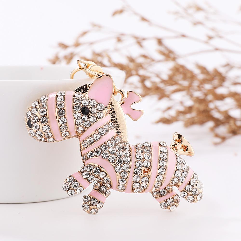 Diamond studded, Zebra keychain, Year of the Horse, Metal Pony Key Pendant, Creative Gift