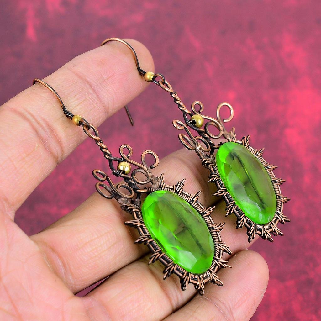 Faceted peridot earrings copper wire wrapped gemstone jewelry handmade earring copper jewelry dangle earring gifts for her wire wrap jewelry