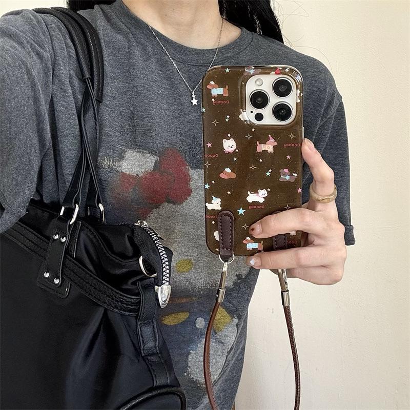 Dachshund-Themed Autumn/Winter Phone Case with Hand Strap for iPhone 17/16 Pro Max/15/14