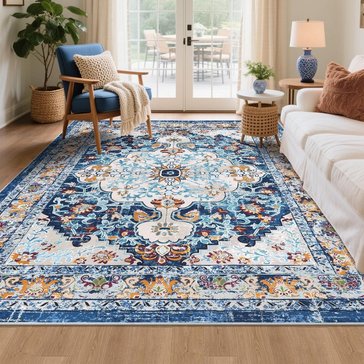 

Nordic Style Living Room Carpet Art Flower Bedroom Rug Machine Washable Nonslip Fashion Luxury Coffee Table Soft Floor Mat 50x80cm (19x31inch)