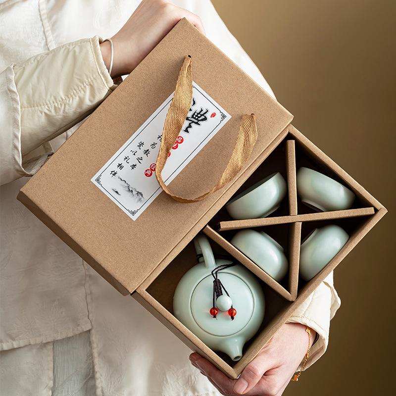 Ding Kiln Travel Tea Set: Ceramic Xi Shi Pot with Two Cups and Four Cups - Creative Gift