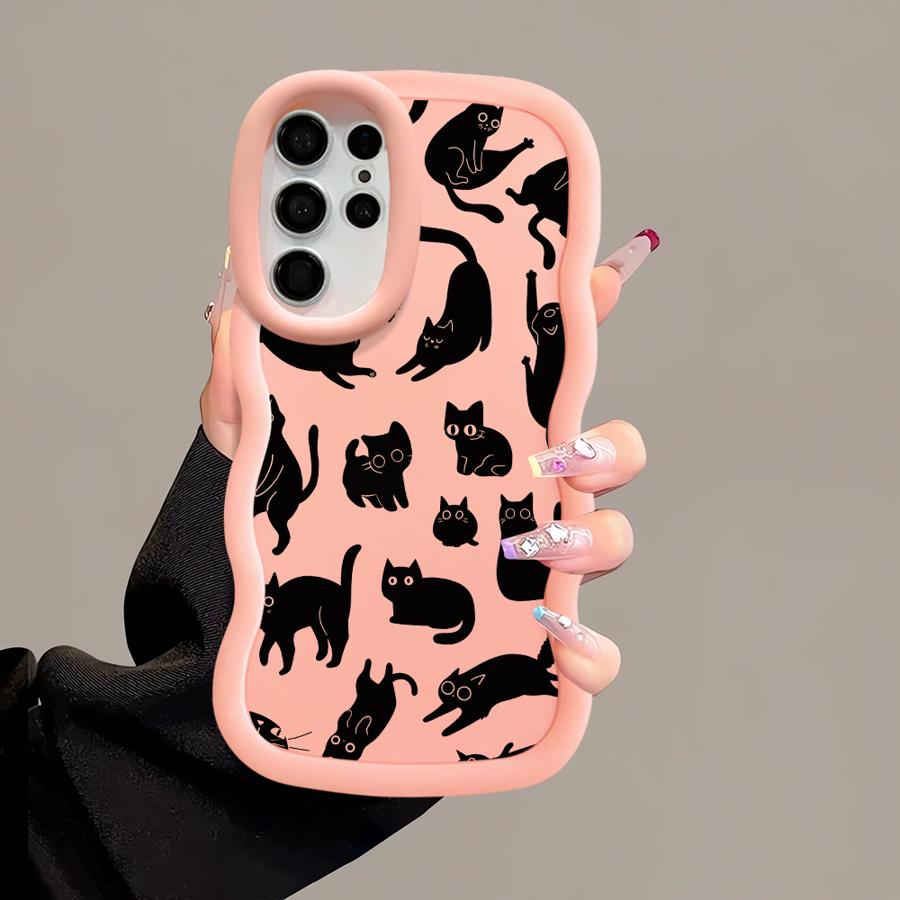 Case for Samsung Galaxy S21 S25 S24 A26 S22 Ultra S23 Plus A25 S20 FE Soft Phone Cover A35 A36 A34 A24 A55 A54 Black Cat Cartoon