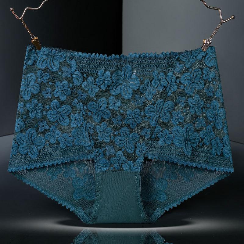 8992 Women's High-Waisted Cutout Lace Panties - Plus Size, Black/Red, Cotton Crotch