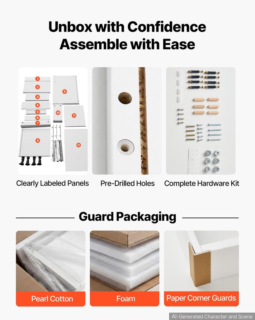 White Shaker Base Cabinet Ready to Assemble 50cmW Unassembled Cabinet, 500x475x815 mm(W x D x H), with 3 Drawers, Soft-Close Hardware, Fine Edge