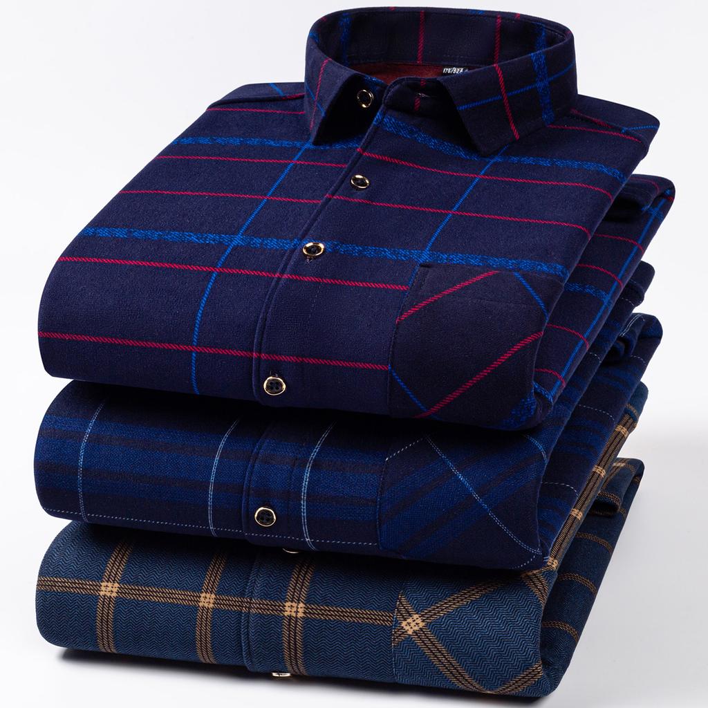 Men's Winter Sherpa Lined Flannel Shirt Jackets Long Sleeve Button Down Fleece Dress Shirts for Men Casual Warm Comfortable Thermal Shirt With Pockets