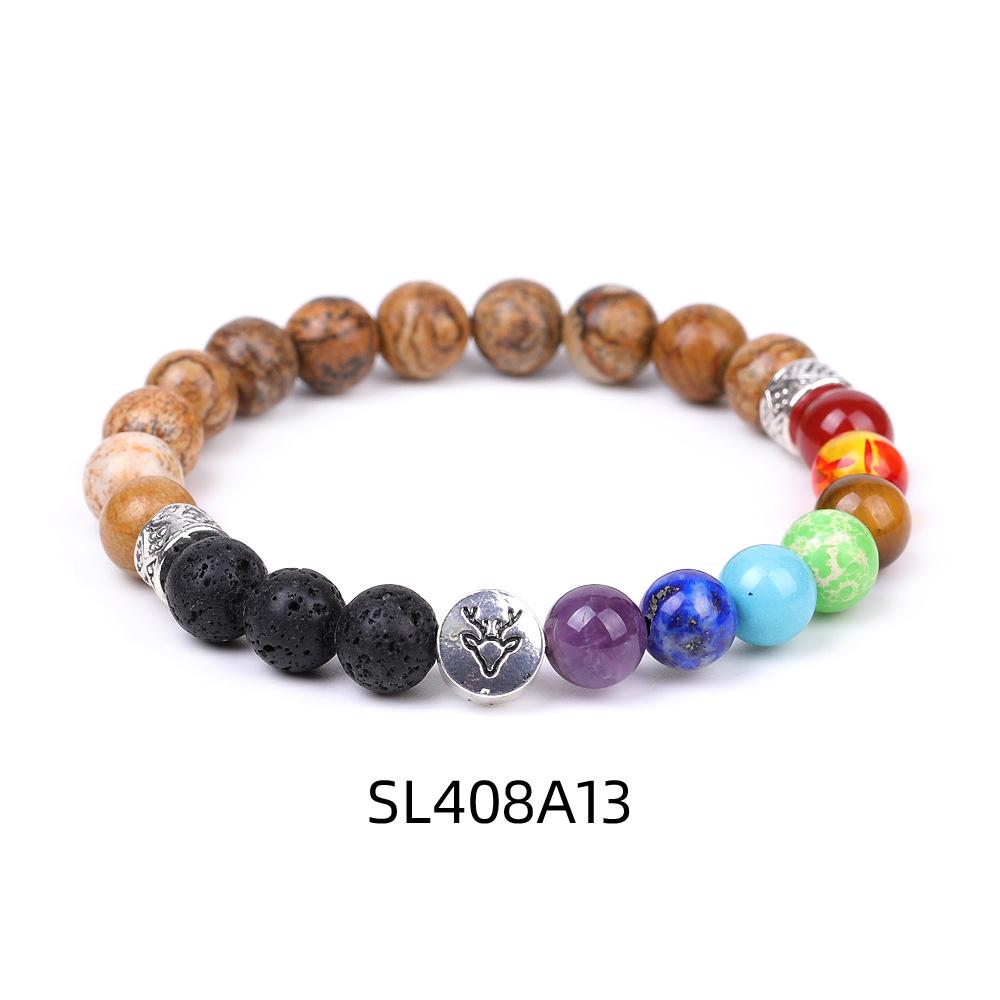 European & American Reindeer Bracelet with Striped Agate, Tiger's Eye, and Frosted Amazonite