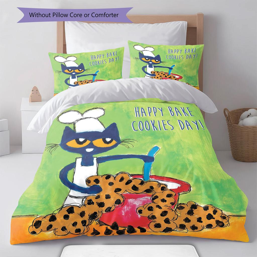 Pete Cat Dream Bedding Quilt Set Quilt Cover Pillowcase Home Decoration Birthday Gift (1 * duvet cover + 2 * pillowcase, without core)