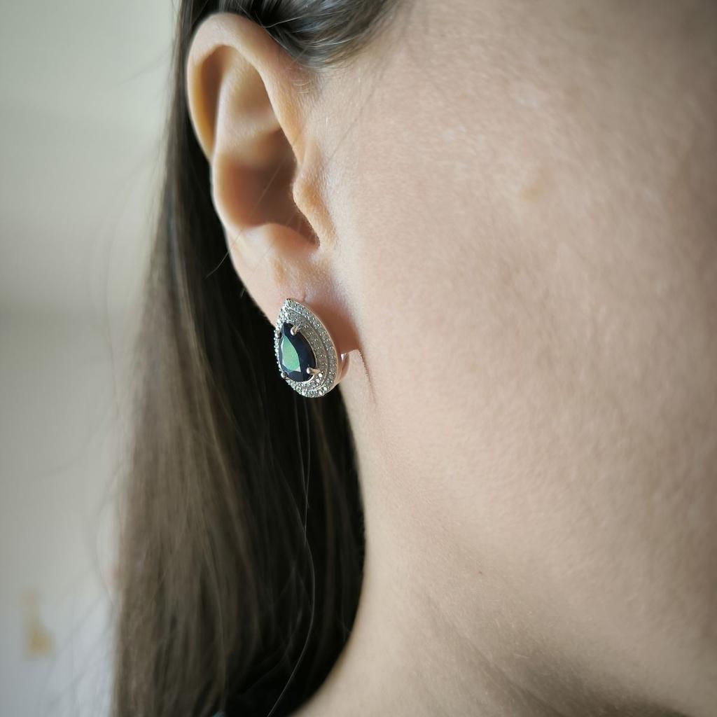 Silver Earrings with Natural Sapphire 5.764ct, Cubic Zirconia (2180326)