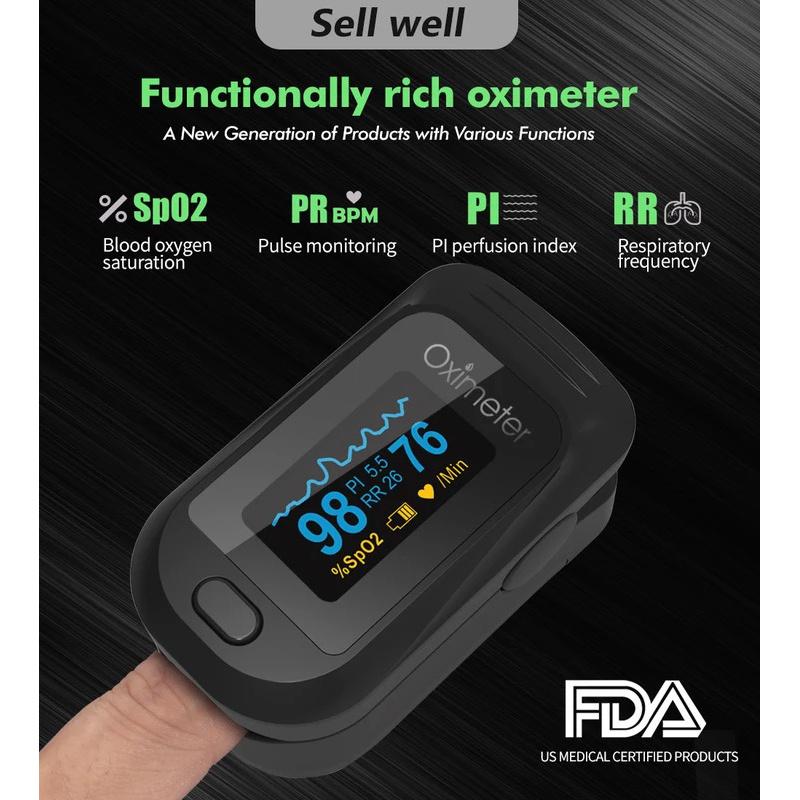 KIUZOU Finger Pulse Oximeter OLED Blood Oxygen Saturation Heart Rate Monitor Oxymeters Medical With Respiratory Digital Oximeter