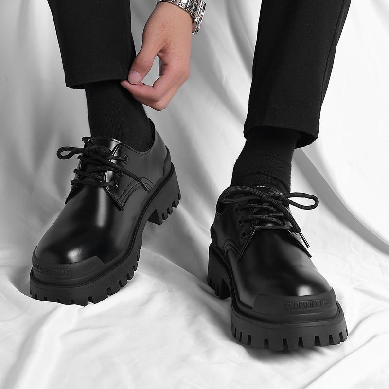Black Derby Thick Soled Shoes Classic and Versatile Design Styles Leisure Business Party Wedding Groom's Adult Quality Shoes New