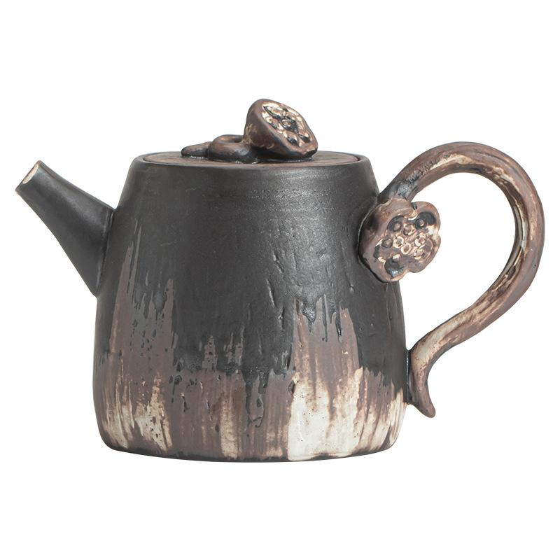 Japanese-style Wind Lotus Embossed Teapot Home Ceramic Retro Kung Fu Tea Set Zen Handmade Teapot Single Pot Hand-held Pot