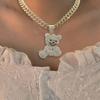 Coole Bärenanhänger-Halskette für Männer Kubanische Gliederkette Vergoldet/Versilbert Diamantenkette Halskette Hip Hop Party Schmuck