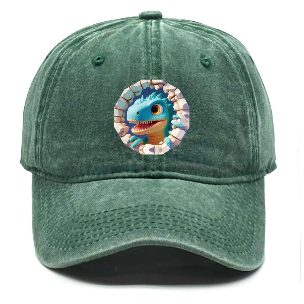 Cartoon Dinosaur Print Snapback Sun Hat, Animal Dad Hat Cozy Sun Protective Slouchy Vintage-Inspired Adjustable Baseball Cap