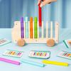 Wooden Color Sorting Game, Bus Shaped Toy For Inserting Multicolored Sticks, Movable Trolley With 20 Cards, Color Cognition Toy
