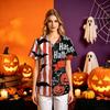 Women's Halloween Print Costume V-Neck Short Sleeve Loose Fit with Pockets