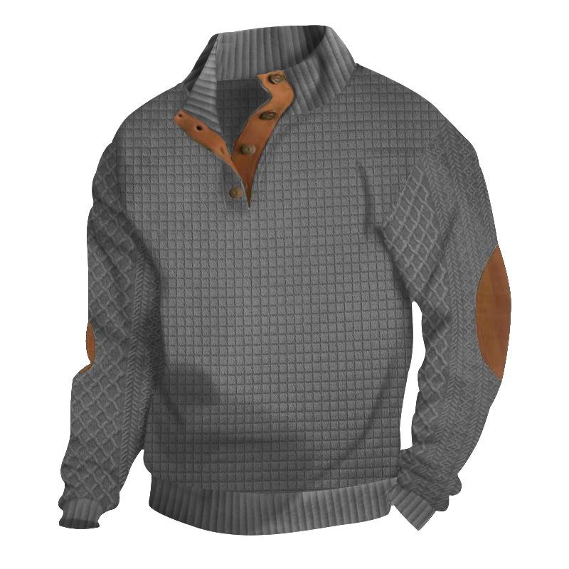 Spring and Autumn Splicing Small Checked Men's Long Sleeve Casual Top Embroidered Cardigan Pullover Sweater