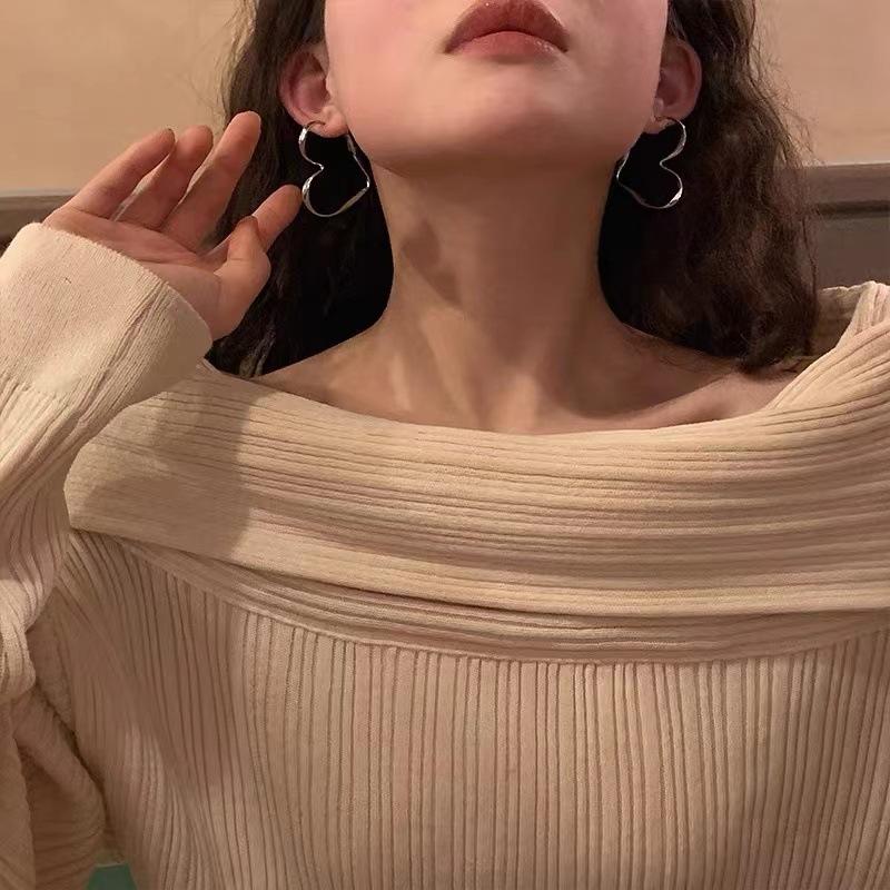 Vintage Exaggerated Hollow Silver Color Love Heart Hoop Earrings for Women Girls Aesthetic Jewelry Fashion Gifts