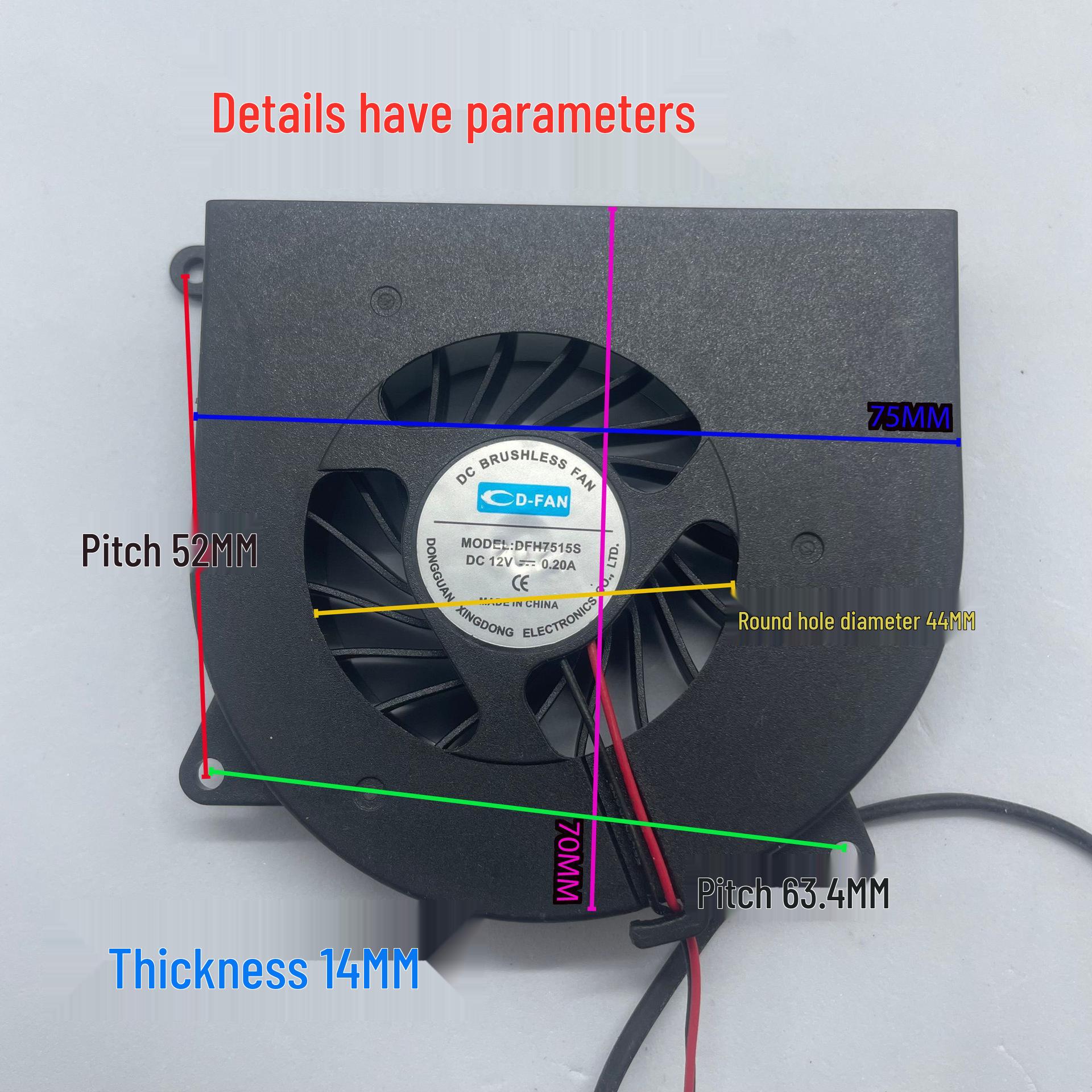 

Manufacturer 7515 DFH7515S 12V 0.20A Quiet Large Fan with Integrated Turbine Blower for Teapot Cooling Original Plug