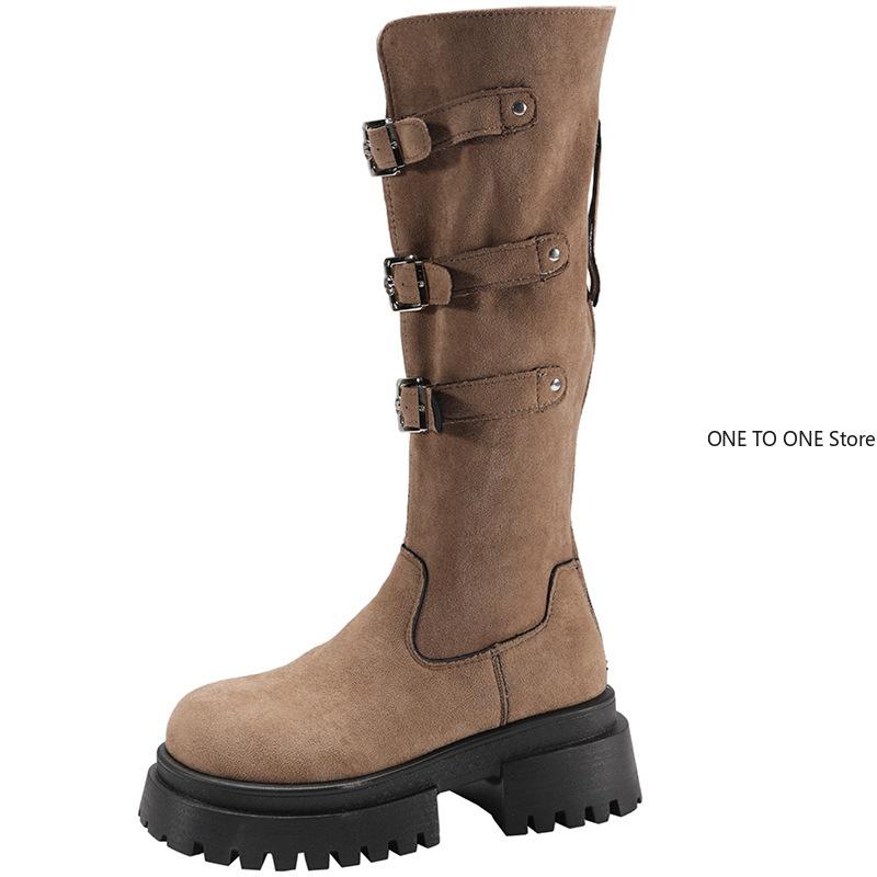 Plattform Höga Stövlar Dam Plattor Mocka Mode Vinter Skor Dam 2025 Trend Designer Gående Goth Chelsea Stövlar Dam Skor