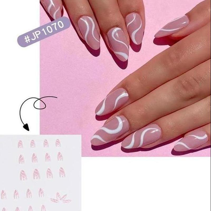 24pcs French False Nails Wave Design Fake Nails Summer Style Gradient False Nail Pink Purple Heart Flower Nail Art Tools