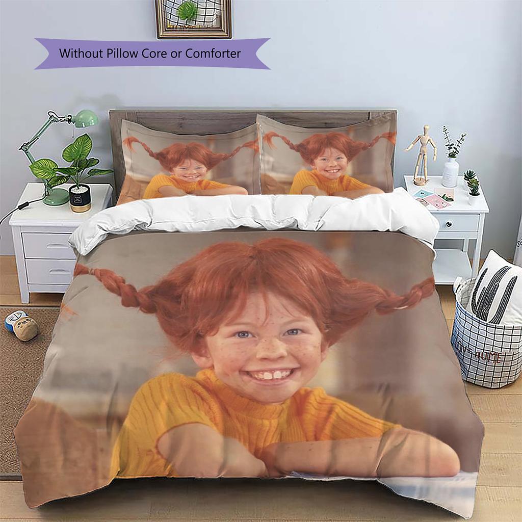 Biancheria da letto con motivo Pippi Calzelunghe, Set piumone Copripiumone Federa Regalo di Compleanno per la Casa (1 * copripiumino + 2 * federa, senza nucleo)