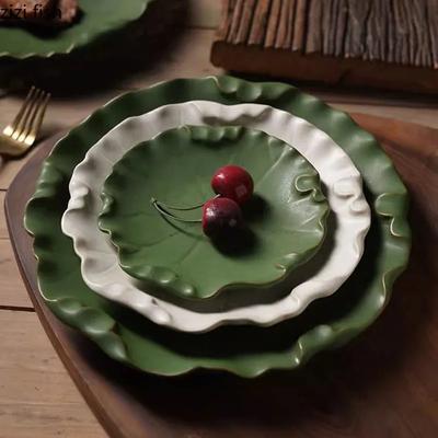 Irregular Lotus Leaf Plate Ceramic Dinner Plate Steak Plate Dessert Snack Dish Salad Plates Pasta Plates Japanese Tableware