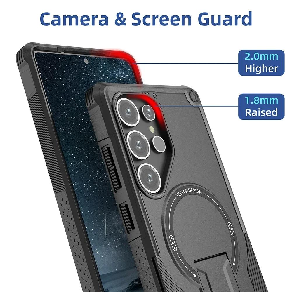 For Magsafe Stand Case For Samsung S25 S24 Ultra S25 Plus Magnetic Wireless Charging Case Luxury Shockproof Cover For S24Ultra