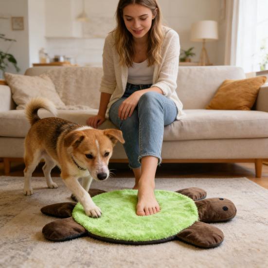 Kaplumbağa Şeklinde Evcil Hayvan Matı Peluş Sevimli Evcil Hayvan Yatağı Matı Çift Taraflı Zemin Temizleme Pedi Makinede Yıkanabilir Yeniden Kullanılabilir Mat Zemin Kanepe Sandalye Kafes İçin