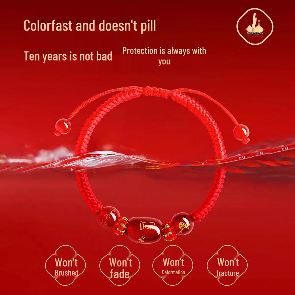 Putuoshan 2026 Jahr des Pferdes Rotes Schnurarmband - Damen Amulett aus gewebter Kordel für Pferd, Ratte, Ochse, Hase, Tai Sui