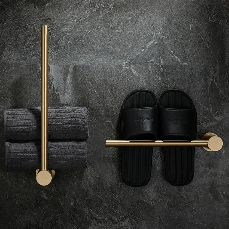 Fashionable All Copper Towel Rack Wall Mounted Towel Pole Bathroom Black Slipper Holder Hand Towel Bar Bathroom Accessories