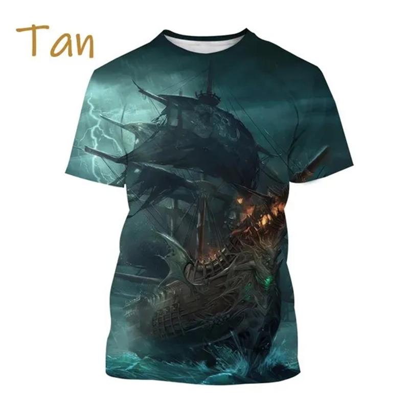 

Футболки с 3D-принтом «Пиратский корабль», мужские и женские, модные, повседневные, с коротким рукавом, свободные футболки Harajuku, топы, детская одежда 6XL
