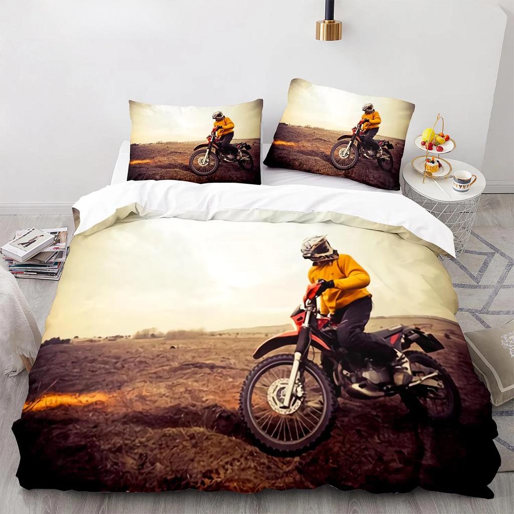 Dynamic Motocross 3D Printed Bedding Set Cozy Duvet Cover Set King Queen Twin Size Birthday Gift for Boys Bedroom Decoration