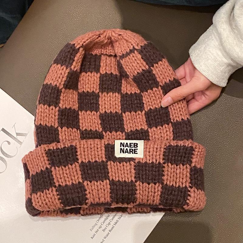 

Осень и Зима Клетчатая Шерстяная Шапка Большого Обхвата Головы Японский Ретро Повседневная Парная Шапка Осень и Зима Теплая One Size