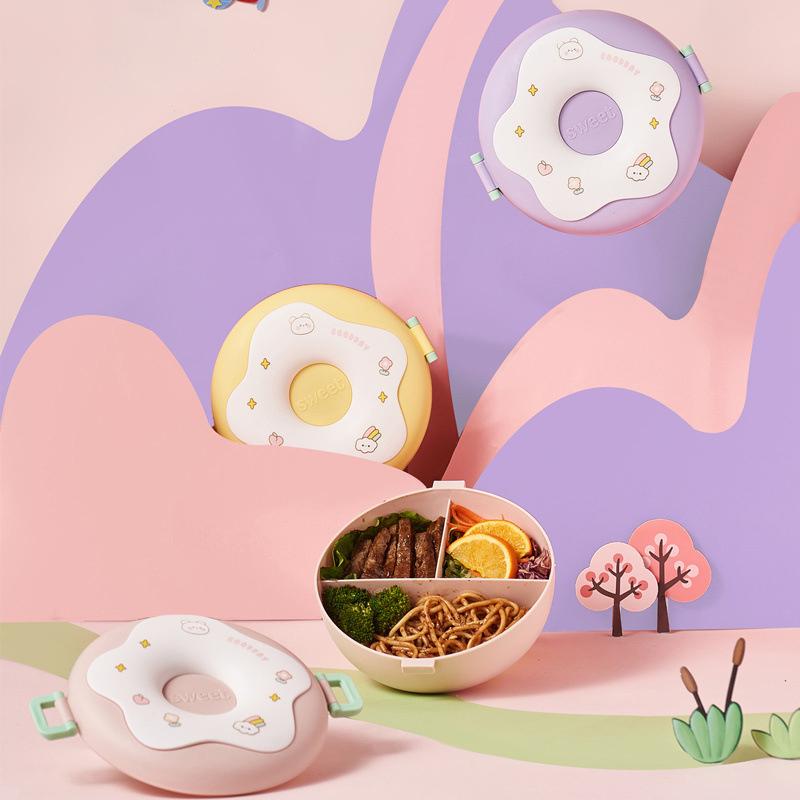 Lunch Box For Kid School Child Snack Box Donut Cartoon Leakproof Bento Box Microwavable Food Container Childrens Tableware