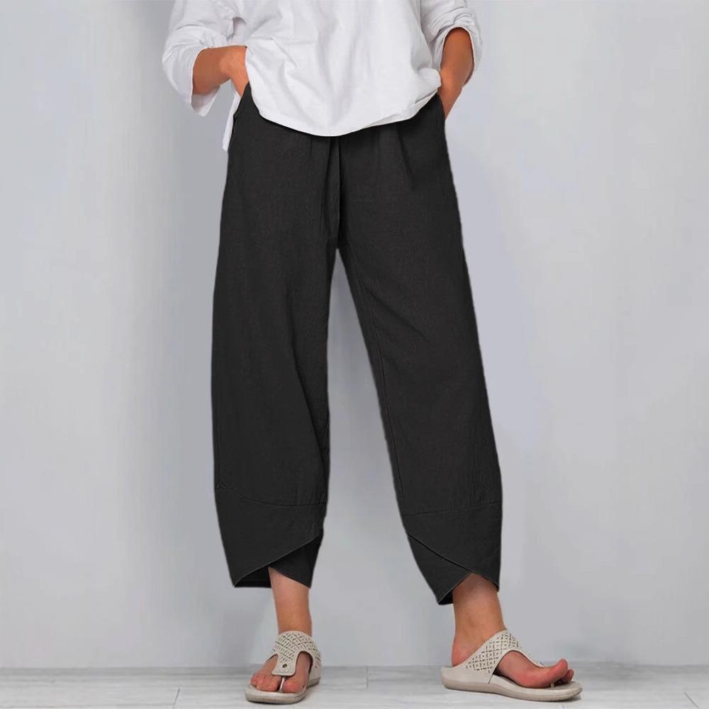 Women's High Waist Loose Fit Cotton Cropped Pants Casual Wide Leg Trousers