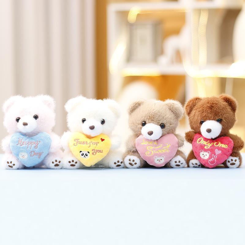 Cute Heart Bear Plush Toy Small 13cm Doll Perfect As A Keychain Or Bag Accessory For Girls