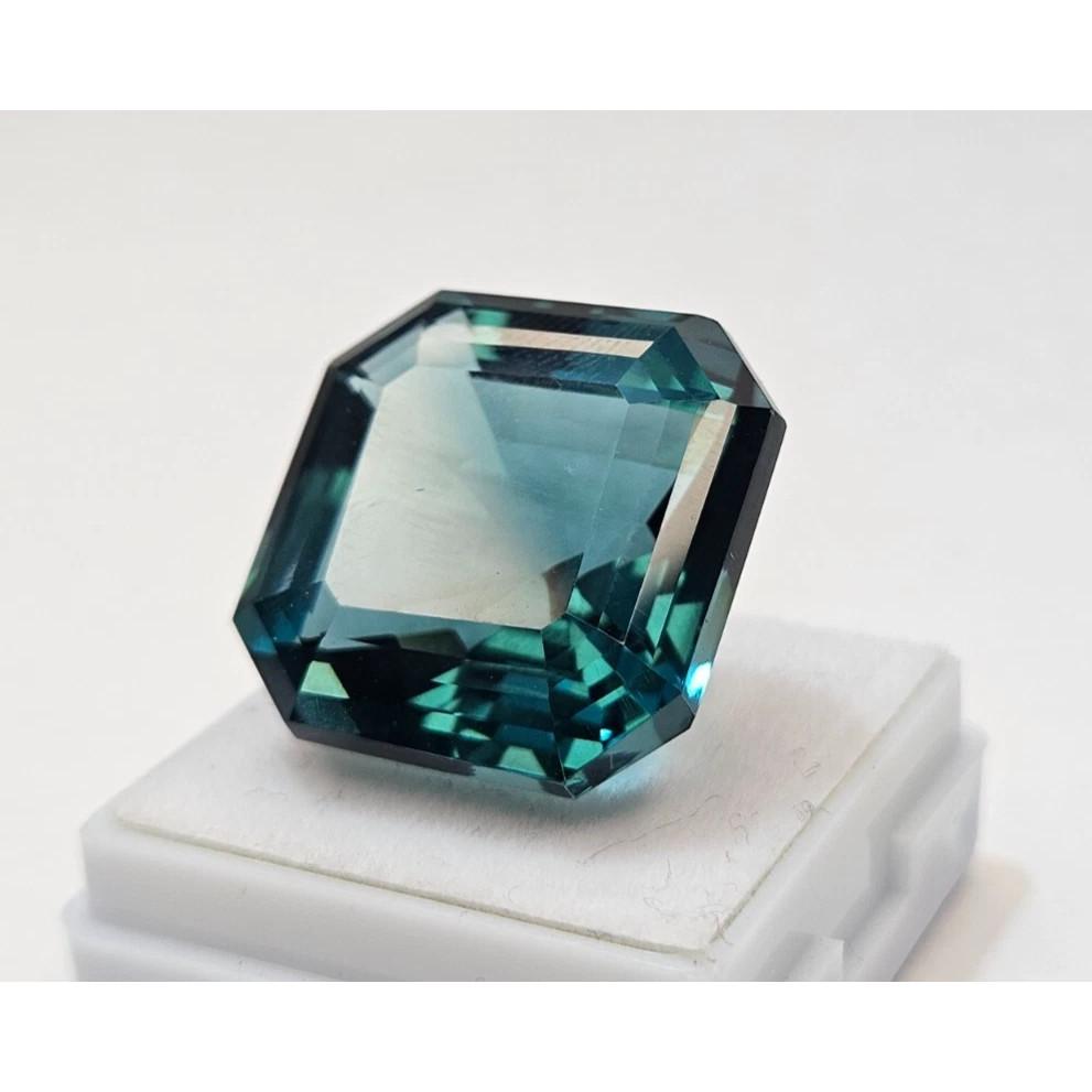 Beautiful Teal Blue Tourmaline Natural Asscher Cut 40 Ct Certified Gemstone
