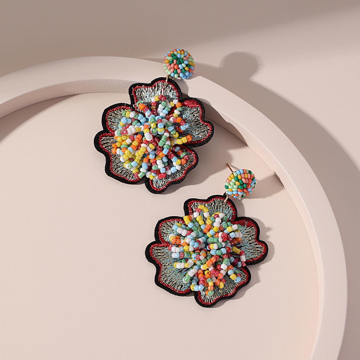 

Colorful Rice Beads Embroidered Flower Earrings for Women Drop Earring Retro Jewelry Accessories