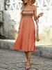 Women Casual Color Block Off Shoulder Embroidered Midi A Line Sleeveless Dress