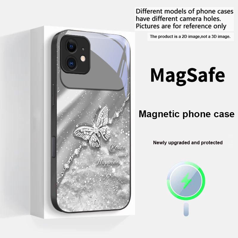 An elegant blue butterfly For iPhone 17 Pro Max 16 E 15 14 13 Plus 12 mini 11 17 Air XR Xs Max 7 Plus Magsafe Glass Phone Case