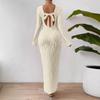 European and American Women's Clothing Long-sleeved Skirt Fashion Temperament Slim-fitting Long Dress Round Neck Backless Charm Dress