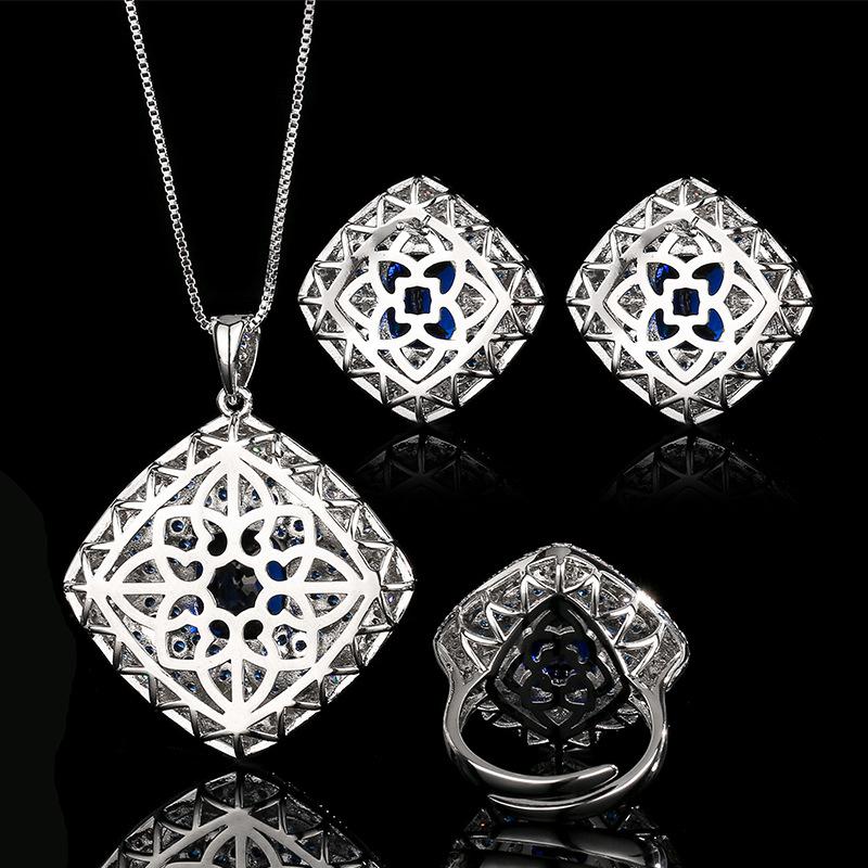 Jewelry Set, Earrings, Ring Necklace, Blue Spinel Square Design, High-End Light Luxury Women'S Colored Treasure.