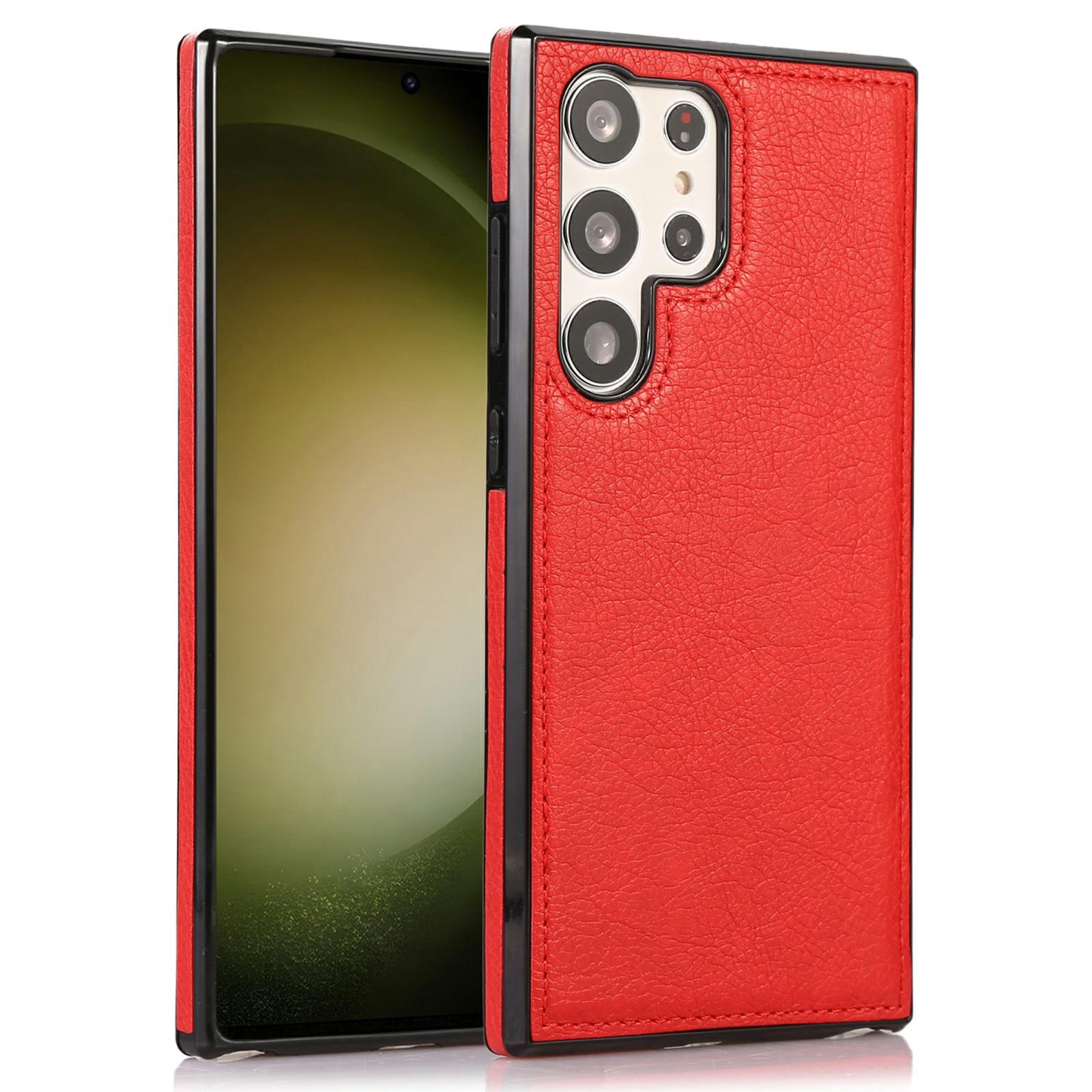 

Чехол для Samsung Galaxy S25 Ultra с текстурой личи, покрытый ПУ кожей, PC+TPU чехол для телефона Red