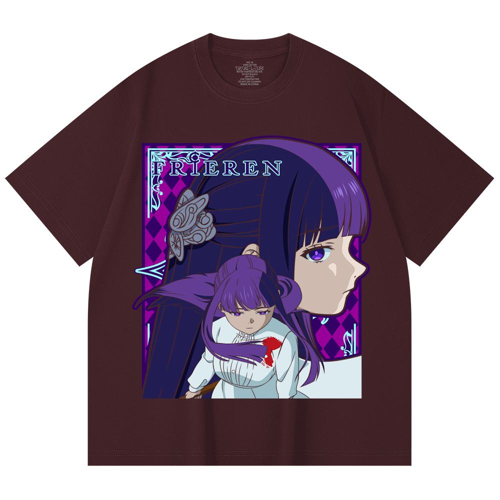 

230 Gsm 100% Cotton Frieren V6 Fern Print Unisex Heavy Cotton T Shirt 2XL вина червоного кольору