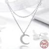 Echte 925 Sterling Silber Mond & Stern Doppelschichten Kette Anhänger Halsketten für Frauen Sterling Silber Schmuck BSN038